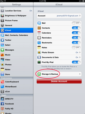 iCloud Settings, Storage and Backup